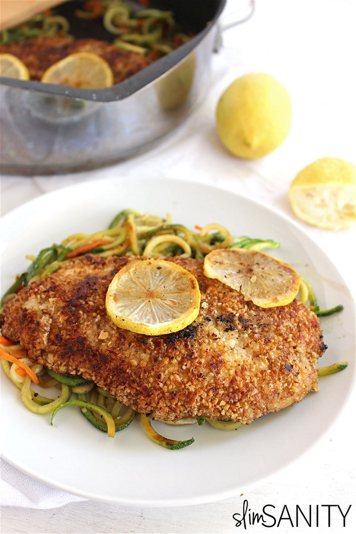 almond crusted chicken with lemony zucchini noodles 1